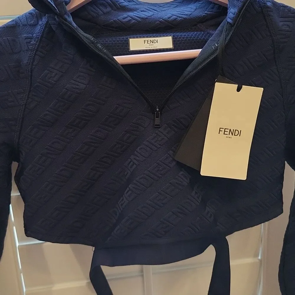 Fendi Top Knitted Fabric Atlhletic Wear Hoodie Cropped - Picture 3 of 11